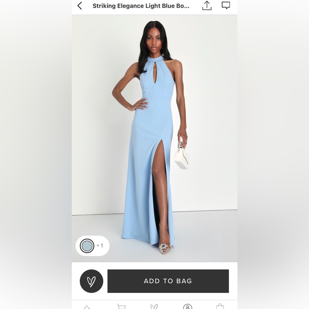 Lulus Striking Elegance Light Blue Bow Backless Halter Maxi Dress